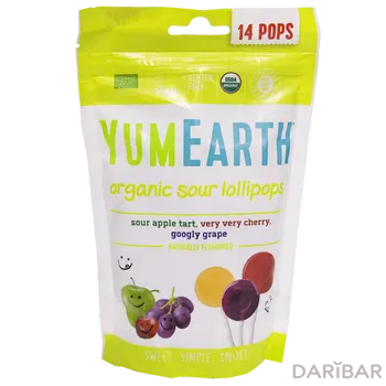 YumEarth Органические фруктовые леденцы на палочке с кислинкой,14 шт, 3 вкуса № 01026