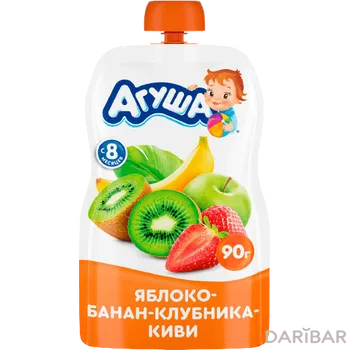 Пюре фруктовое Агуша 90 г Яблоко/клубника/банан/киви пауч