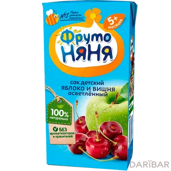 Сок ФрутоНяня 0,2 л из яблок и вишни осветленный