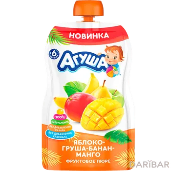 Пюре фруктовое Агуша 90 г Яблоко/груша/банан/манго пауч