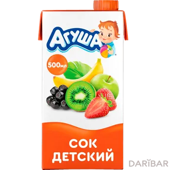 Сок Агуша яблоко-банан-клубника-арония-киви с мякотью 500 мл