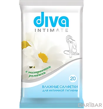 Влажные салфетки Diva для интимной гигиены 20 шт с экстрактом ромашки