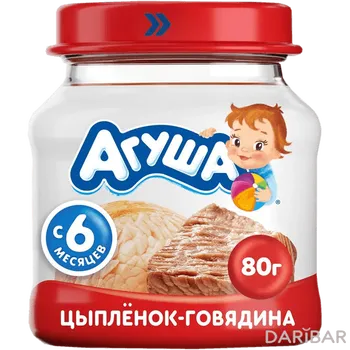 Пюре мясное Агуша 80 г 7,7% Цыпленок/говядина С/Б