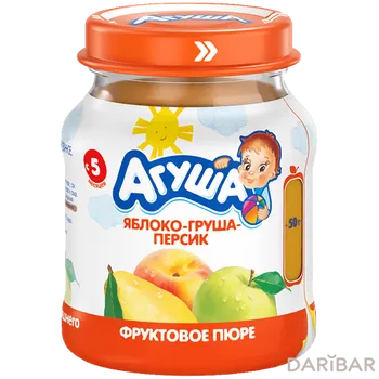 Агуша фруктовое пюре яблоко-груша-персик 100 гр
