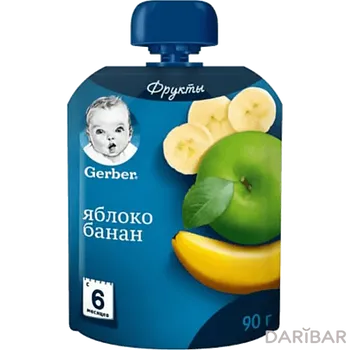 Гербер пюре детское яблоко банан 6м+ 90 г