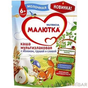 Каша молочная Малютка 220 г МУЛЬТИЗЛ/ЯБЛ/ГРУША/СЛИВА