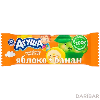 Агуша полезный перекус фруктовые батончики яблоко-банан с 12 мес 15 гр