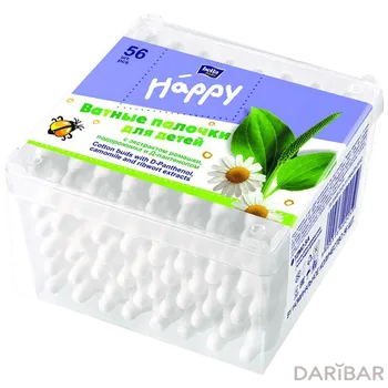 Палочки ватные Bella Baby Happy № 56 детские ромашка+подорожник/анатомич.огранич