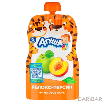 Агуша фруктовое пюре яблоко-персик 90 гр
